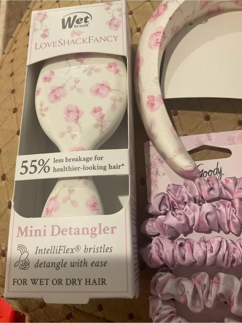 LoveShack Fancy White and Pink Floral Mini Detangler Headband New